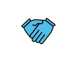 Two blue gloves clasped in a firm handshake symbolizing unity and cooperation vector