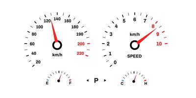 Speedometer and fuel gauge display indicating vehicle speed and fuel level monitoring vector