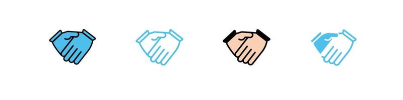 Diverse handshake icons in various colors and styles representing unity and agreement vector