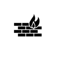 Firewall security icon with a brick wall and flame in solid black vector