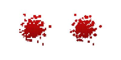 Red pixelated paint splatters show digital art and creative design vector