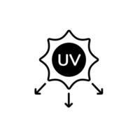 Uv protection icon showing sun emitting ultra violet light with three directional arrows vector