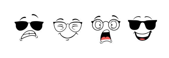 Cartoon faces with different expressions display joy surprise worry and happiness vector