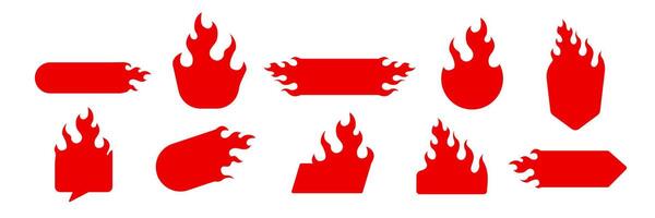 Set of red fire icons with different shapes for graphic design and digital art projects vector