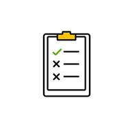 Checklist clipboard icon with green check mark and black cross symbols vector