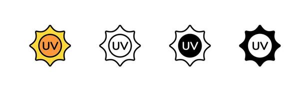 Uv symbol variations in different styles representing ultraviolet light protection vector