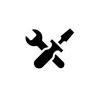 Tools icon featuring black hammer and wrench in a minimalist silhouette design vector