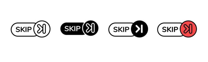 Various skip buttons in different styles and colors indicating forward navigation options vector