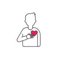 Simple line drawing of person with heart symbol. represents compassion and kindness vector