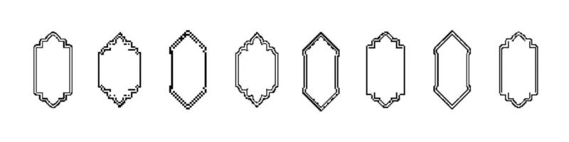 Geometric outline shapes set with various symmetrical designs and styles in single line art vector