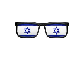 Glasses with lenses displaying israeli flag and blue star of david on white background vector