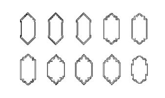 Collection of ten unique pixel art frames with various geometric shapes and decorative edges vector