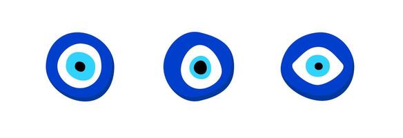 Three blue evil eye symbols for protection against negative energy and harm vector