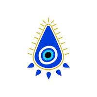 Blue evil eye charm with yellow sunburst design for protection and good luck vector