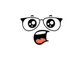 Cartoon face with glasses and surprised expression on blank background vector