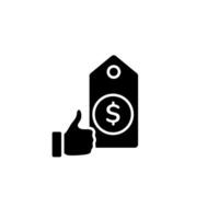 Icon of thumb up next to price tag with dollar symbol for shopping and online purchases vector