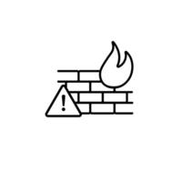 Firewall security icon with brick wall, flame, and warning symbol vector
