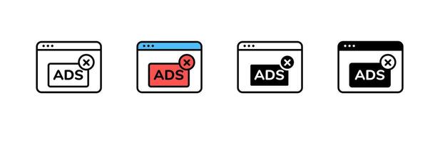 Various browser windows with close buttons on advertisements displays vector
