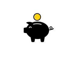 Black silhouette piggy bank with golden coin in focus vector