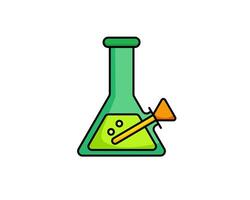 Green chemistry flask icon with liquid and orange indicator for science education vector