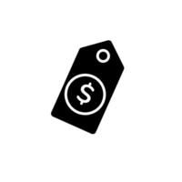 Price tag icon with dollar sign symbolizing cost or value of an item in simple black and white vector