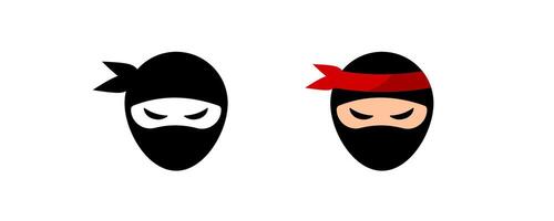 Cartoon ninja faces with masks in black and red displaying various emotions vector