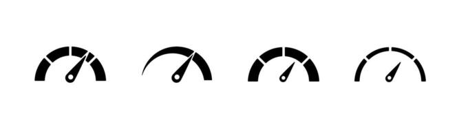 Four black speedometers with different needle positions indicating various levels of speed vector