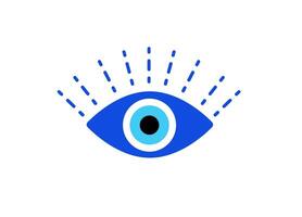 Blue eye symbol with rays on white background, representing vision, awareness, and protection in minimal style vector