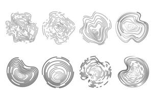 Linear wooden tree rings pattern. Topography circles with map texture. Circular wavy shapes. Abstract outline trunk rounds vector