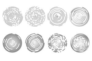 Circle concentric lines. Rippled rings and round sound waves pattern. Radial signal radar signs. Abstract sonar isolated on white background vector