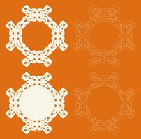 Four ornate circular designs. Lace, doilies, lattice and laser cut. Symmetrical patterns. Intricate details. Light yellow and orange. Contrast styles. Decorative art. Vintage style. Isolated elements. vector