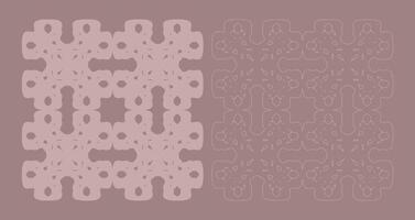Two ornate rectangular designs. Doilies, lace, lattice. Symmetrical motifs. Intricate details. Light pink and taupe. Contrasting styles. Decorative art. Vintage aesthetic. Isolated elements. vector