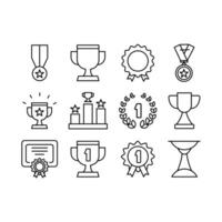 Set 12 line icons of awards and trophies suitable for academic websites, certificates, presentations, cup,winning and educational materials. vector