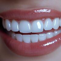 Ultra-Detailed Close-Up of Sparkling Clean Smile and Perfect Teeth photo