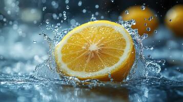 Dramatic Splash of Lemon in Water, Bright Yellow Tones in 8K photo
