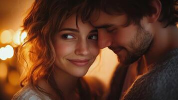 Couple in love, soft lighting creates a romantic, intimate portrait photo