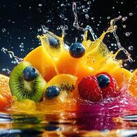 Rainbow Fruit Juice Splash in Midair with Dynamic Motion Effect photo