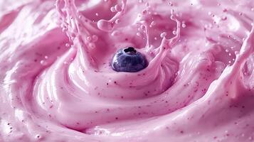 Dreamy Blueberry Yogurt Splash in Midair with Soft Pastel Colors photo
