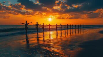 Yoga Poses on Beach at Sunset, Relaxation and Ocean Breeze photo