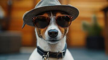Ultra-Realistic Image of Celebrity Dog with Sunglasses and Hat photo