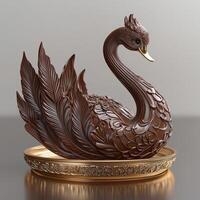 Glamorous Chocolate Swan with Exquisite Feather Detailing on Reflective Plate photo