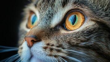 Close-up of a cat's sharp eyes glowing in warm sunlight. photo