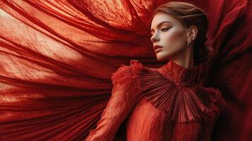Model in luxurious fashion surrounded by a dramatic, intense background lighting photo