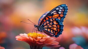 Close-up shot of butterfly on a vibrant flower under sunlight photo