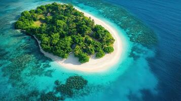 Panoramic view of a tropical island surrounded by turquoise ocean waters photo