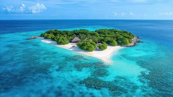 Aerial shot of a tropical island, clear turquoise water and beaches photo