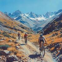 Mountain cycling, steep trails, rugged paths, outdoor adventure in action. photo