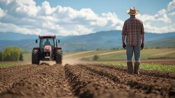 Rural Farmer Cultivating Fields Under Bright Sun With Tireless Effort photo