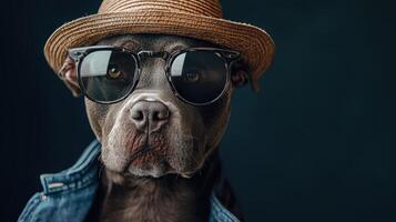 Cool Celebrity Dog with Sunglasses and Hat in High-Quality Image photo