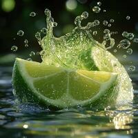 Refreshing Lime Juice Splash with Intense Green Color and Tiny Droplets photo